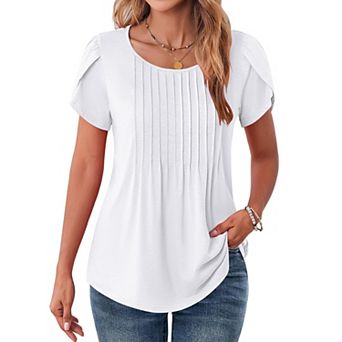 Zeagoo Women s Casual T Shirts, Loose Petal Short Sleeve Flowy Summer Tunic Blouses