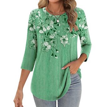 Zeagoo Women s 3/4 Sleeve Loose Pleated Blouse, Casual Crewneck Tunic Tops