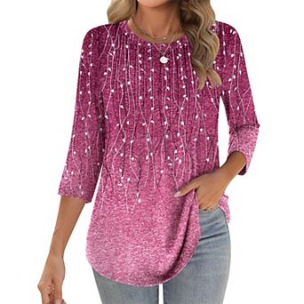 Zeagoo Women s 3/4 Sleeve Loose Pleated Blouse, Casual Crewneck Tunic Tops