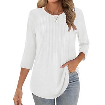 Zeagoo Women s 3/4 Sleeve Loose Pleated Blouse, Casual Crewneck Tunic Tops