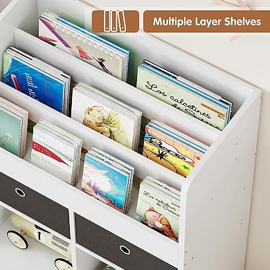 Toy Storage Organizer,Kids Bookshelf,Toy Chest Organizer,with Hidden Wheels,Drawers and Cubbies