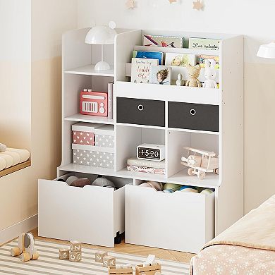 Toy Storage Organizer,Kids Bookshelf,Toy Chest Organizer,with Hidden Wheels,Drawers and Cubbies