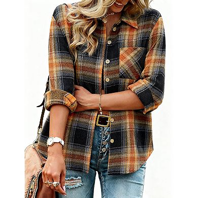 Zeagoo Women s Classic Collared Flannel Shirt Button Down Long Sleeve Casual Autumn Tops