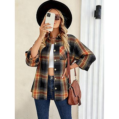 Zeagoo Women s Classic Collared Flannel Shirt Button Down Long Sleeve Casual Autumn Tops