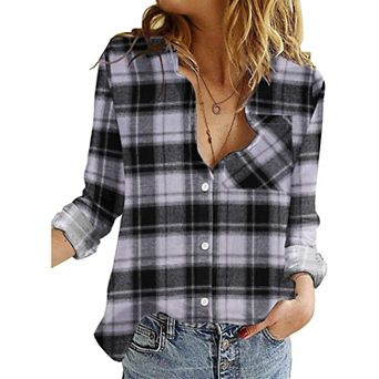 Zeagoo Women s Classic Collared Flannel Shirt Button Down Long Sleeve Casual Autumn Tops