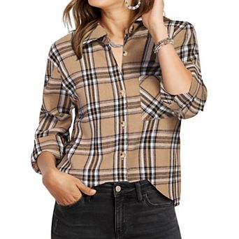 Zeagoo Women s Classic Collared Flannel Shirt Button Down Long Sleeve Casual Autumn Tops
