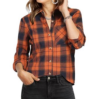 Zeagoo Women s Classic Collared Flannel Shirt Button Down Long Sleeve Casual Autumn Tops