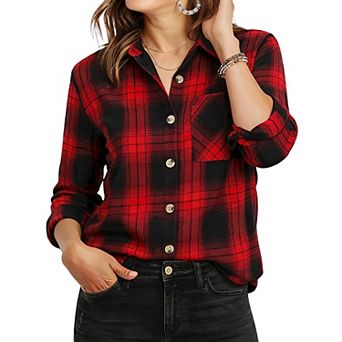 Zeagoo Women s Classic Collared Flannel Shirt Button Down Long Sleeve Casual Autumn Tops
