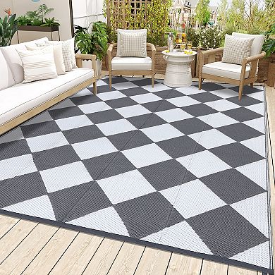 ANIXOL Reversible Waterproof Outdoor Rug, Washable Plastic Straw Patio Mat
