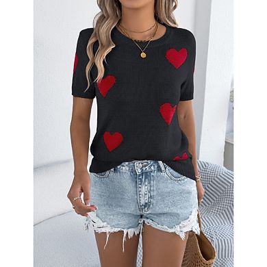 Women's Casual Short Sleeve Knit Sweater Top Summer Lightweight Knit Tops