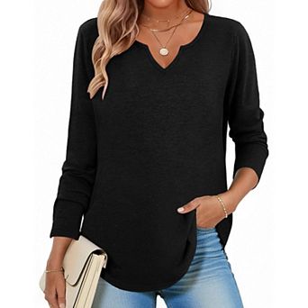Zeagoo Women s Long Sleeve V Neck Print Blouses Dressy Casual Spring Tops for Work