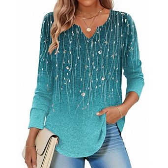 Zeagoo Women s Long Sleeve V Neck Print Blouses Dressy Casual Spring Tops for Work