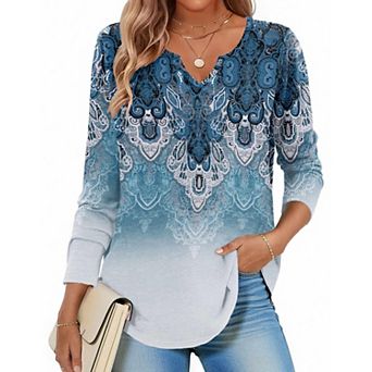 Zeagoo Women s Long Sleeve V Neck Print Blouses Dressy Casual Spring Tops for Work