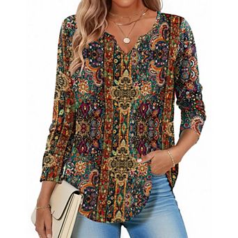 Zeagoo Women s Long Sleeve V Neck Print Blouses Dressy Casual Spring Tops for Work