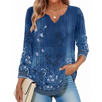 Zeagoo Women s Long Sleeve V Neck Print Blouses Dressy Casual Spring Tops for Work