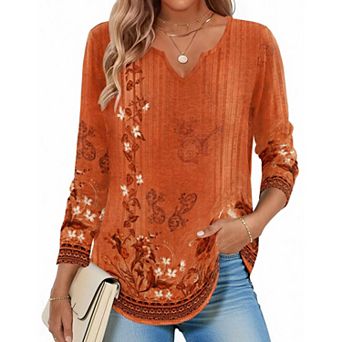 Zeagoo Women s Long Sleeve V Neck Print Blouses Dressy Casual Spring Tops for Work