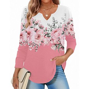 Zeagoo Women s Long Sleeve V Neck Print Blouses Dressy Casual Spring Tops for Work