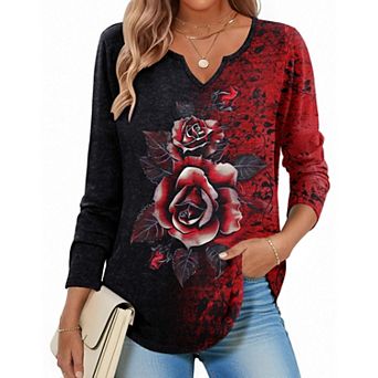 Zeagoo Women s Long Sleeve V Neck Print Blouses Dressy Casual Spring Tops for Work