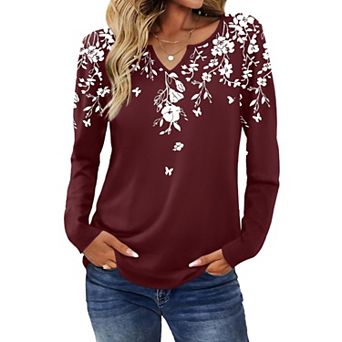 Zeagoo Women s Long Sleeve V Neck Print Blouses Dressy Casual Spring Tops for Work