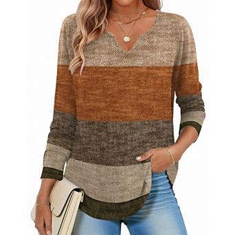 Zeagoo Women s Long Sleeve V Neck Print Blouses Dressy Casual Spring Tops for Work