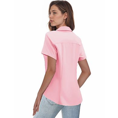 Zeagoo Short Sleeve Button Down Blouses for Women Tailored Business Work Shirts Summer Tops