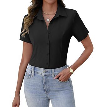 Zeagoo Short Sleeve Button Down Blouses for Women Tailored Business Work Shirts Summer Tops