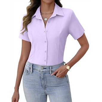 Zeagoo Short Sleeve Button Down Blouses for Women Tailored Business Work Shirts Summer Tops