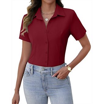 Zeagoo Short Sleeve Button Down Blouses for Women Tailored Business Work Shirts Summer Tops