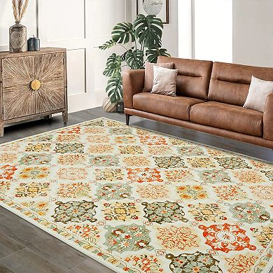 Diamond Print Rug Polyester Washable Foldable Mat Non-Slip Geometric Carpet