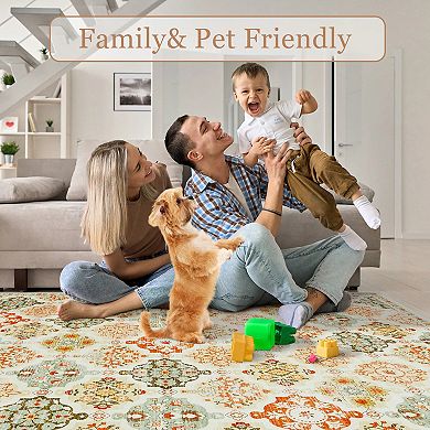 Diamond Print Rug Polyester Washable Foldable Mat Non-Slip Geometric Carpet