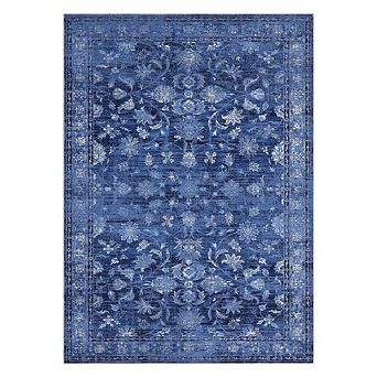 Washable Area Rug Vintage Traditional Floor Cover Thin Rug Retro Indoor Non Slip Carpet Floral Mat