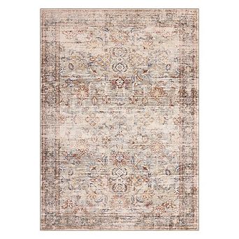 Washable Area Rug Vintage Traditional Floor Cover Thin Rug Retro Indoor Non Slip Carpet Floral Mat