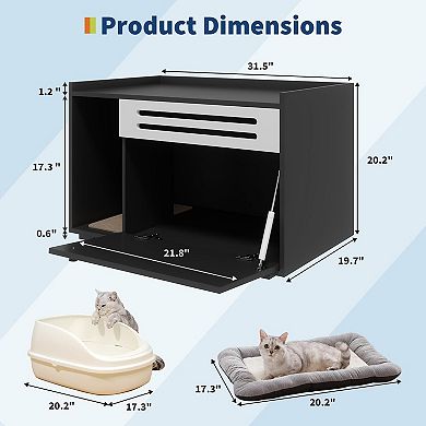 ANIXOL Hidden Ventilated Engineered Wood Cat Litter Box Cabinet