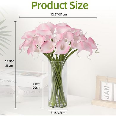24PCS Real Touch Calla Lily with Vase, Artificial Flowers with Faux Water for Home, Office