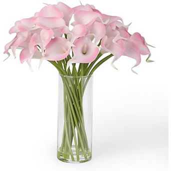 24 pc Real Touch Calla Lily with Vase, Artificial Flowers with Faux Water for Home, Office