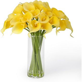 24 pc Real Touch Calla Lily with Vase, Artificial Flowers with Faux Water for Home, Office