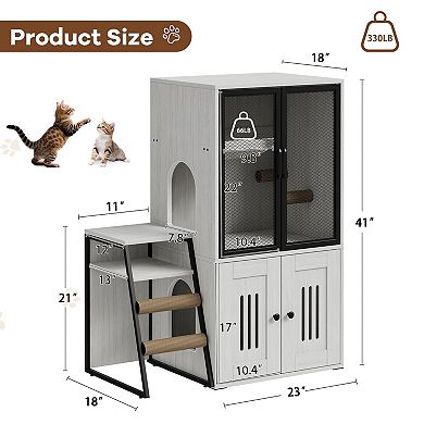 ANIXOL Cat Litter Box Enclosure with Plush Hammock Sisal Ladder Cabinet