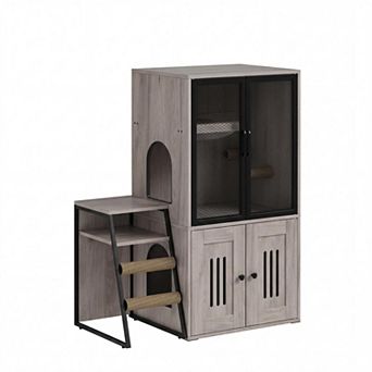 ANIXOL Cat Litter Box Enclosure with Plush Hammock Sisal Ladder Cabinet