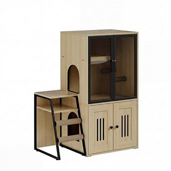 ANIXOL Cat Litter Box Enclosure with Plush Hammock Sisal Ladder Cabinet