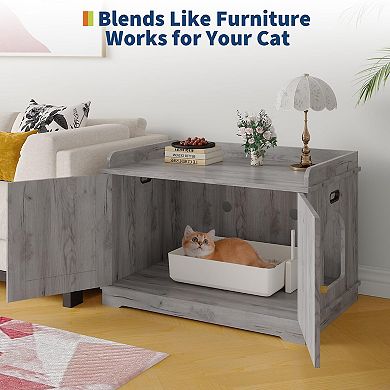 ANIXOL Barn Door Ventilated Wood Cat Litter Box Enclosure Cabinet