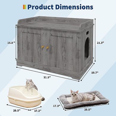 ANIXOL Barn Door Ventilated Wood Cat Litter Box Enclosure Cabinet