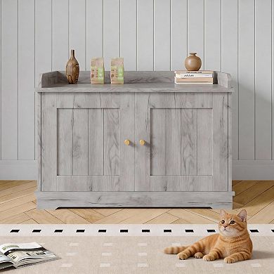 ANIXOL Barn Door Ventilated Wood Cat Litter Box Enclosure Cabinet