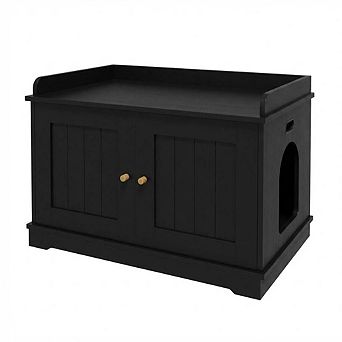 ANIXOL Barn Door Ventilated Wood Cat Litter Box Enclosure Cabinet