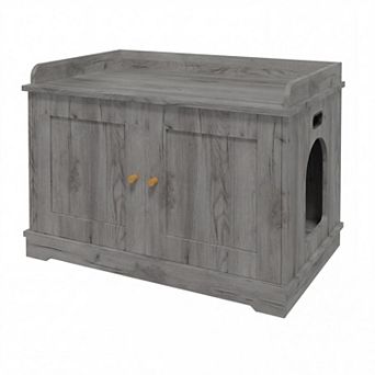 ANIXOL Barn Door Ventilated Wood Cat Litter Box Enclosure Cabinet