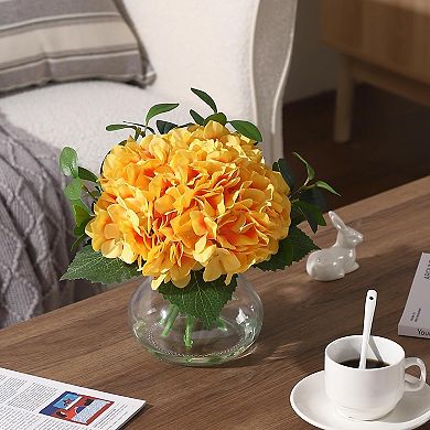 Hydrangea Artificial Flowers in Vase, Silk Faux Hydrangea Fake Flower with Glass Vase&Faux Water