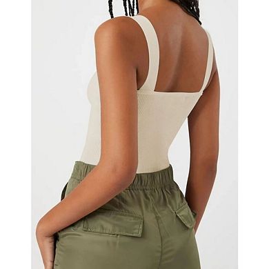 Women Casual Ribbed Knit Twist-Front Tank Top Camisole Sleeveless Backless Crop Top