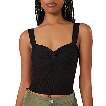 Women Casual Ribbed Knit Twist-Front Tank Top Camisole Sleeveless Backless Crop Top