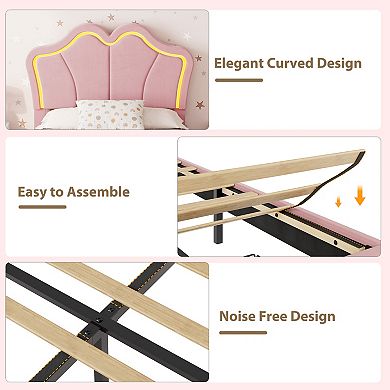 Twin Size LED Light-Up Storage Bed Upholstered Velvet Platform Bed with Drawers, App-Controlled