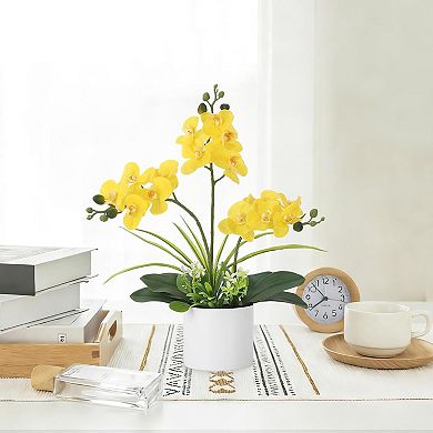 Real Touch Phalaenopsis Orchid in Pot, Artificial Fake Flowers with Vase for Table Centerpieces