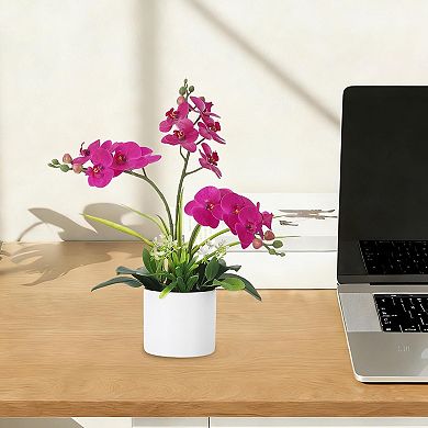 Real Touch Phalaenopsis Orchid in Pot, Artificial Fake Flowers with Vase for Table Centerpieces